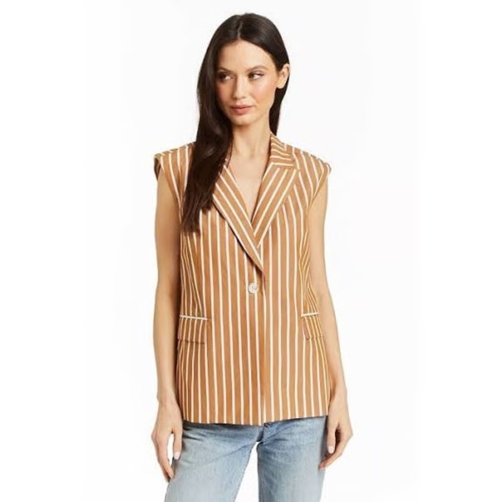 Drew Brooke Vest One Button Striped Brown White Size Small